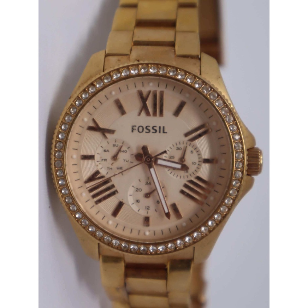 Rose Gold Riley Watch Fossil Womens Crystal Bezel Chronograph AM4483